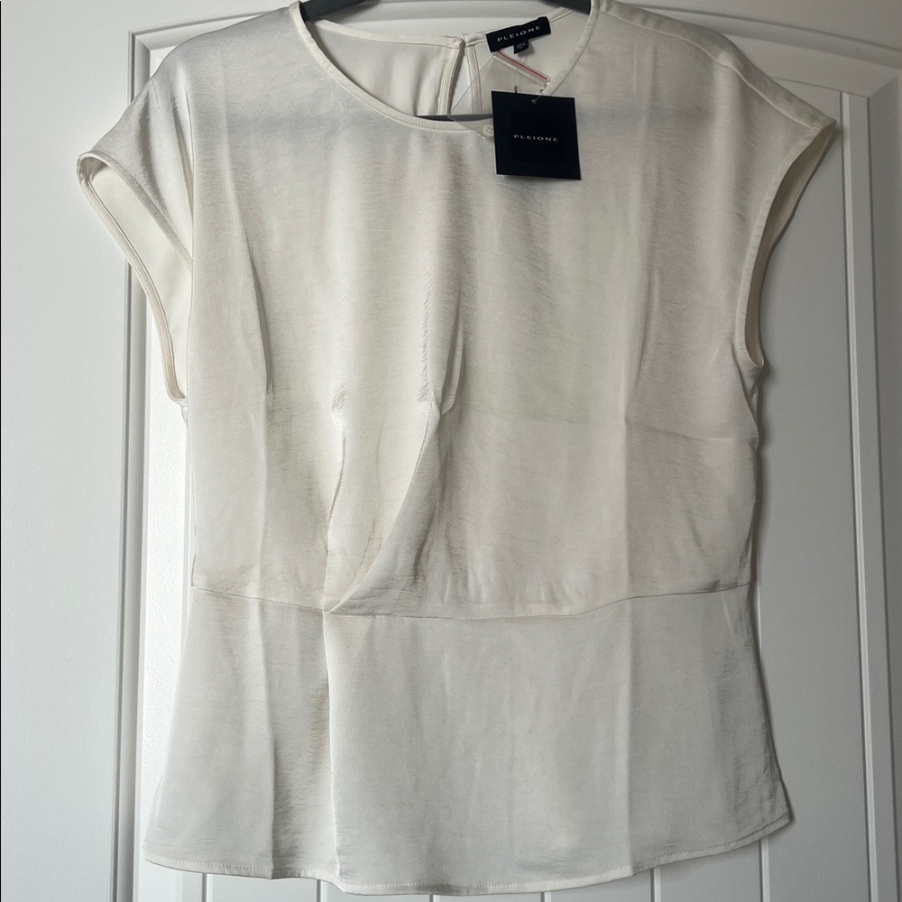 Pleione Nordstrom Ivory Champagne Top Blouse Small Gathered Pleated Dolman